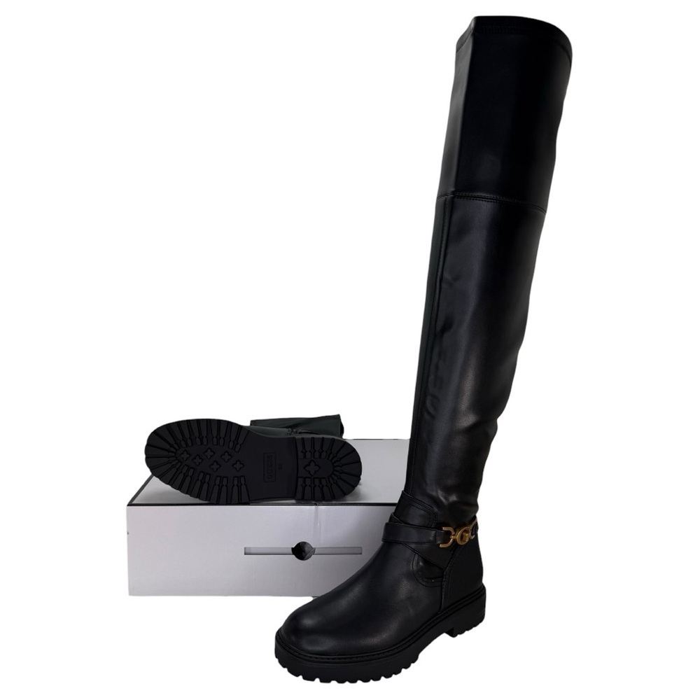 Guess Jellio Black Faux Leather OTK Womens Boots Size 9M - Picture 11 of 12